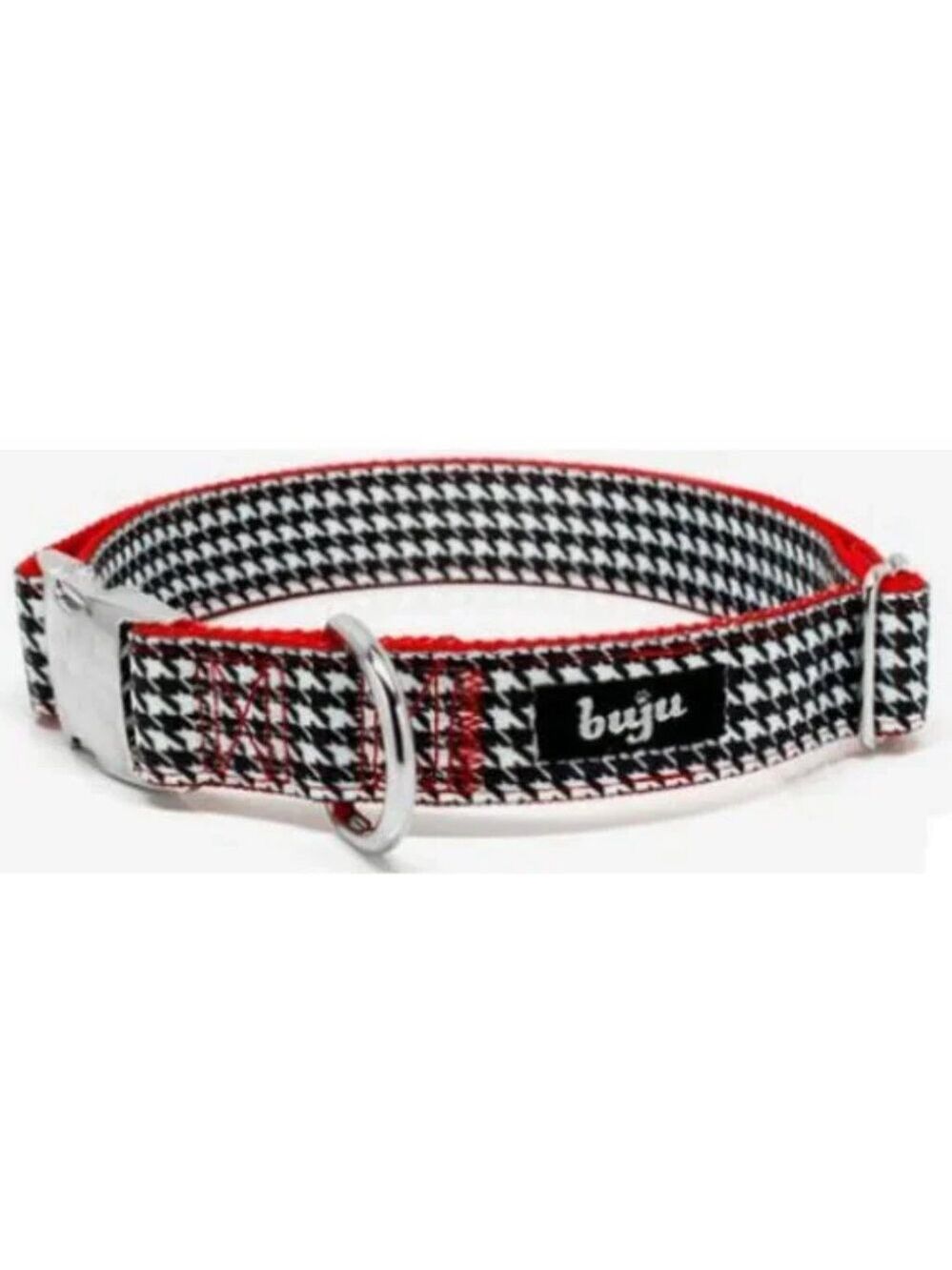 black & white houndstooth check & red adjustable dog collar
